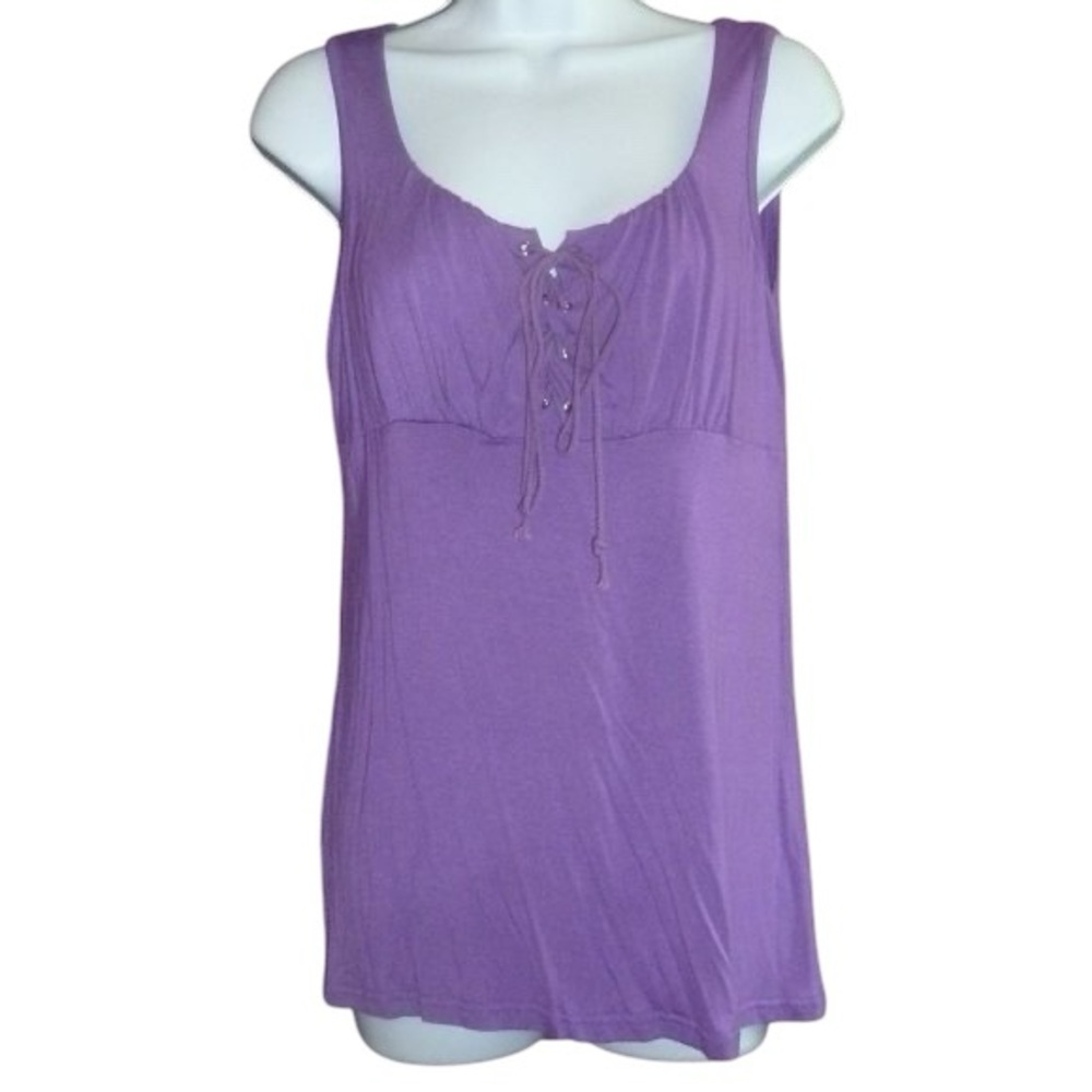 Purple Scoop Neck, Sleeveless, Lace Up Corset Tie Tank Top, M, Nwt